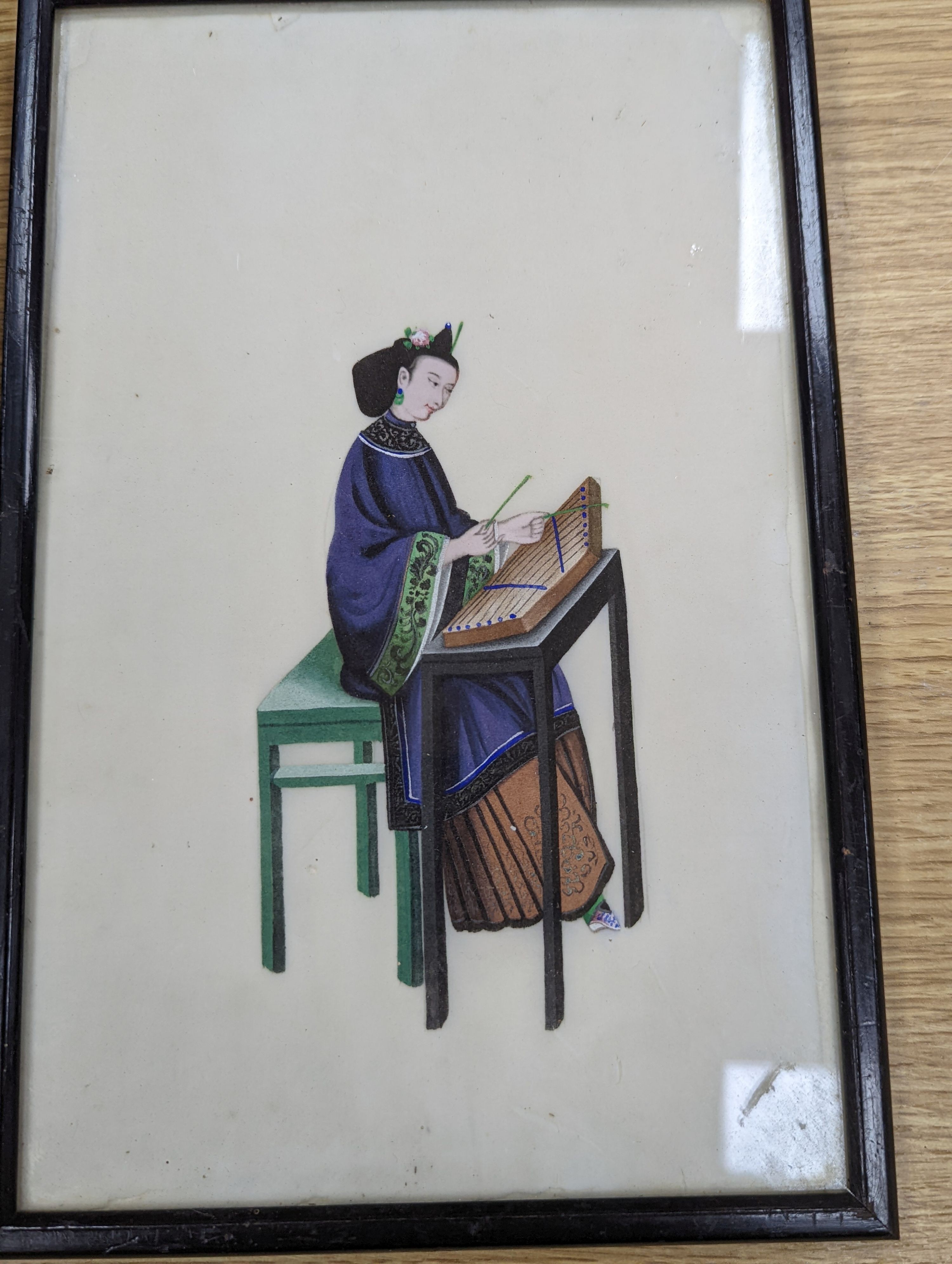 Eight assorted Chinese gouache on pith paper, Studies of figures and junks, largest 27 x 17cm